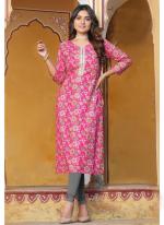 Rayon Rani Pink Casual Wear Printed Readymade Kurti